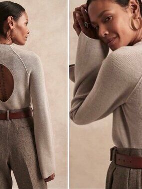 Banana Republic Merino Cutout Sweater Stone L